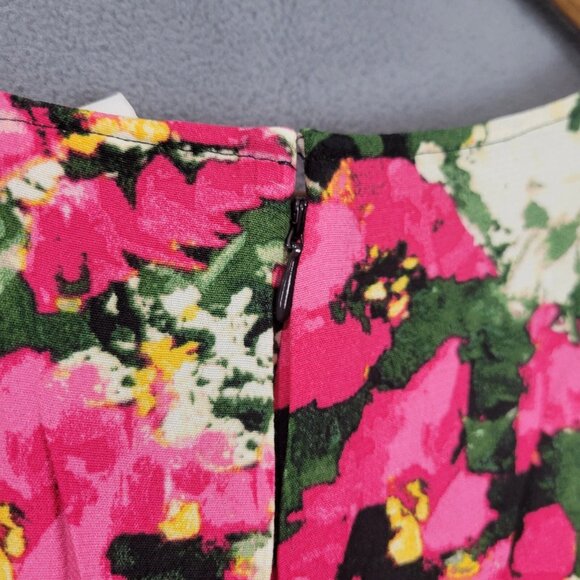 H&M Midi Dress Womens XL Multicolor Floral Square Neck Puff Sleeves Smocked Hems - Picture 7 of 10